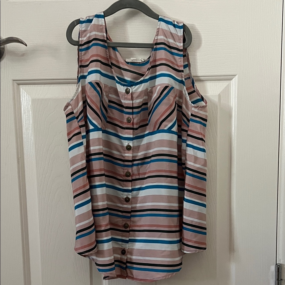 Mine Multicolor Striped Cold Shoulder Blouse